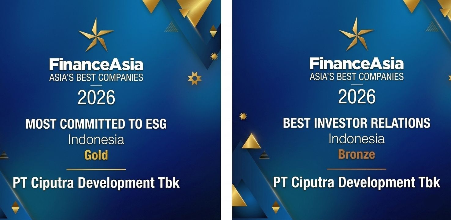 PT Ciputra Development Tbk Meraih Penghargaan “Gold Medal Kategori Most Committed to ESG” dan “Bronze Medal Kategori Best Investor Relations”
